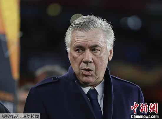 资料图为安切洛蒂。 安切洛蒂执教埃弗顿?俱乐部回应:未达任何协