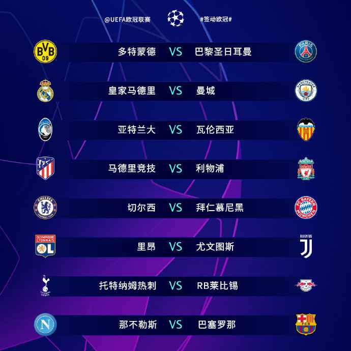 欧冠抽签结果。图片来源:欧冠官方微博 决赛重演、针锋相对……欧冠16强抽签亮点都在这