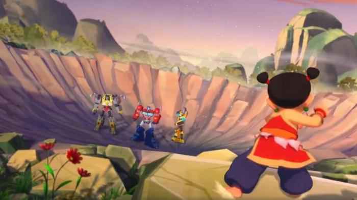 《哪吒与变形金刚》预告片中的场景。央视动画有限公司微博截图 打破次元壁的不只有《哪吒与变形金刚》,还有