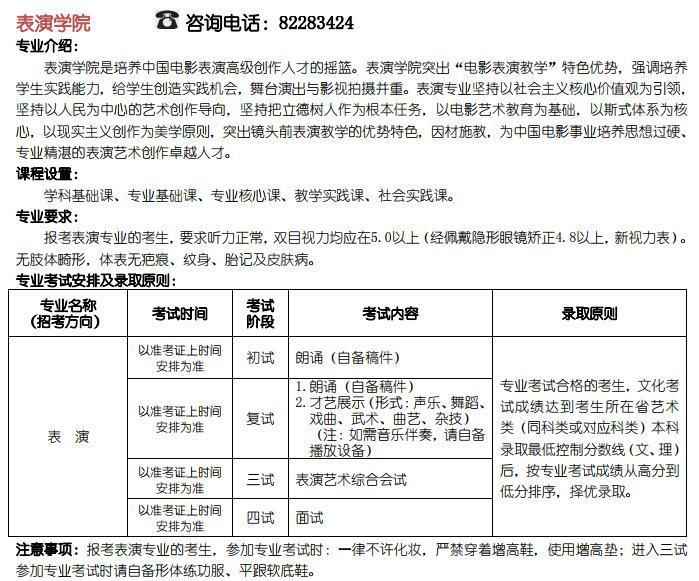 北京电影学院2020年艺术类本科、高职招生简章截图。 2020艺考表演系新变化:中戏上戏减招 北影强调立