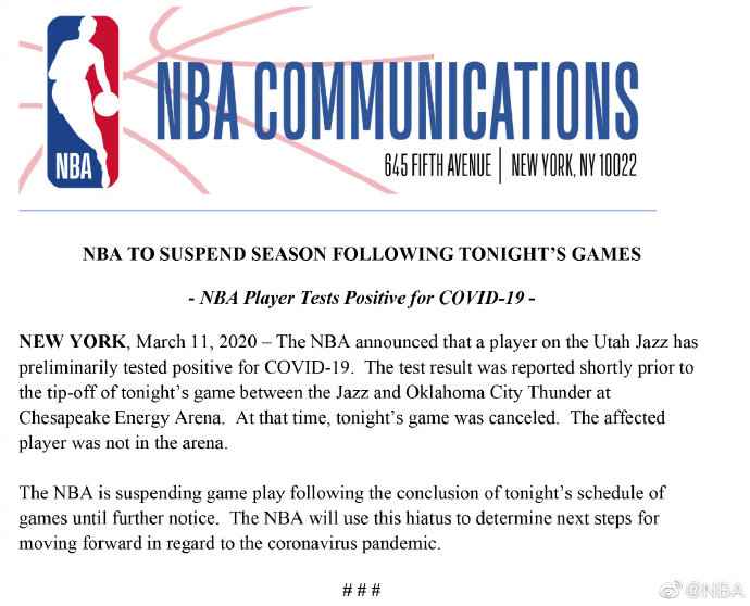 NBA无限期停摆!疫情之下,国际体坛将何去何从