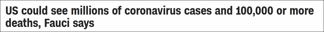 白宫专家:美国最终或有10-20万人死于新冠肺炎