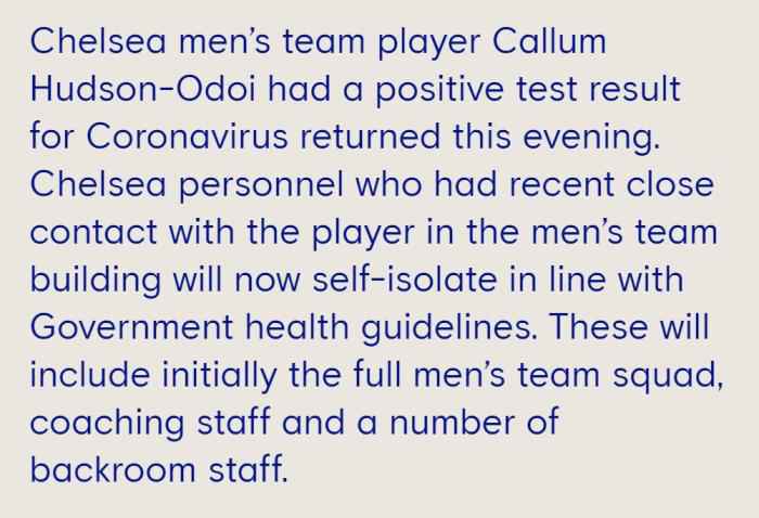 切尔西官方公告。 又一球队“沦陷”!切尔西奥多伊新冠病毒检测