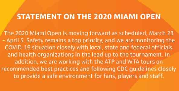 迈阿密网球公开赛官方声明截图 阳光双赛“唱反调” 迈阿密网球公开赛宣布如期