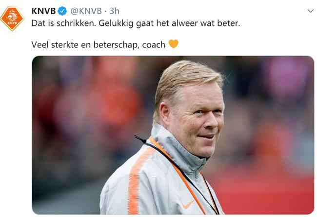 荷兰足协为科曼送上祝福。 荷兰男足主帅突发心脏病入院 手术成功病情稳定