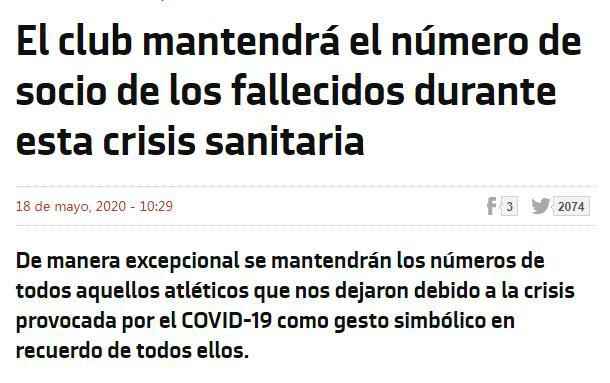 马竞公告截图 为纪念因新冠疫情去世的球迷 马竞将保留其会员