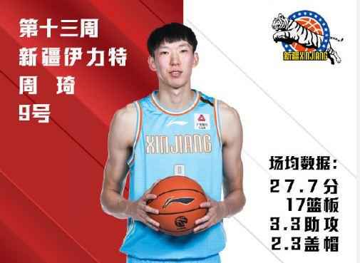 图片来源:CBA联赛官方微博。 CBA周最佳球员公布 “大魔王”周琦携手劳森当选