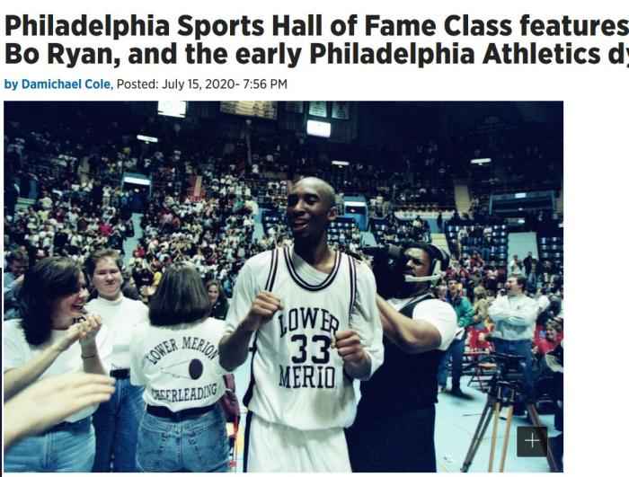 外媒报道截图。 科比入选费城体育名人堂 曾率家乡球队获州冠军